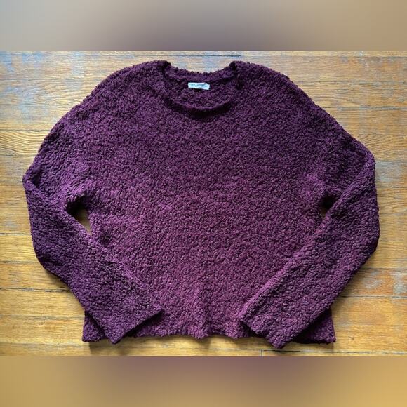 LA HEARTS Maroon Slouchy Shoulder Cropped Sherpa Sweater sz M - Picture 1 of 9